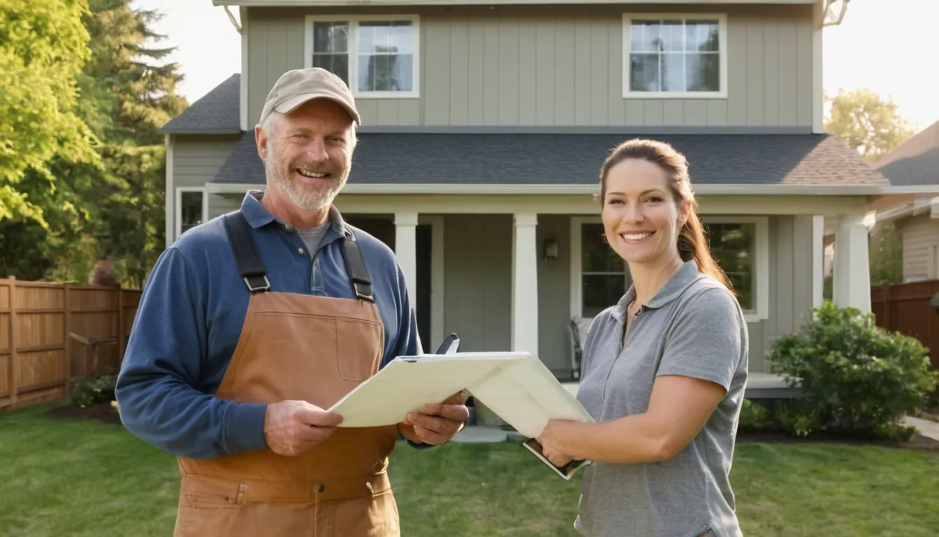 Friendly homeowner and a siding provider reviewing a house wall together in the Philadelphia area